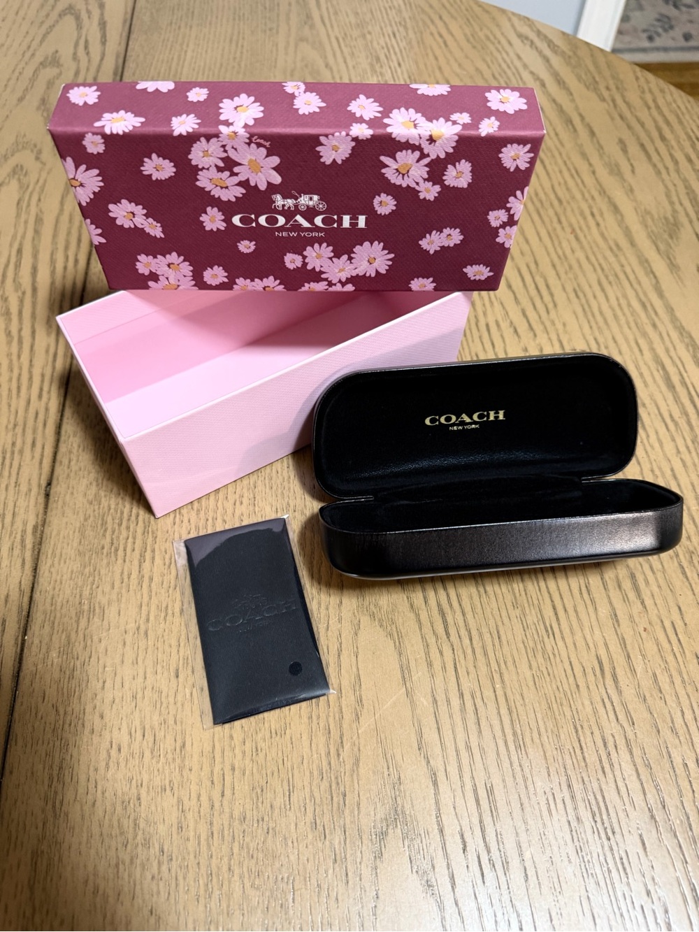 Coach Black Sunglasses Case with Pink Floral Gift Box